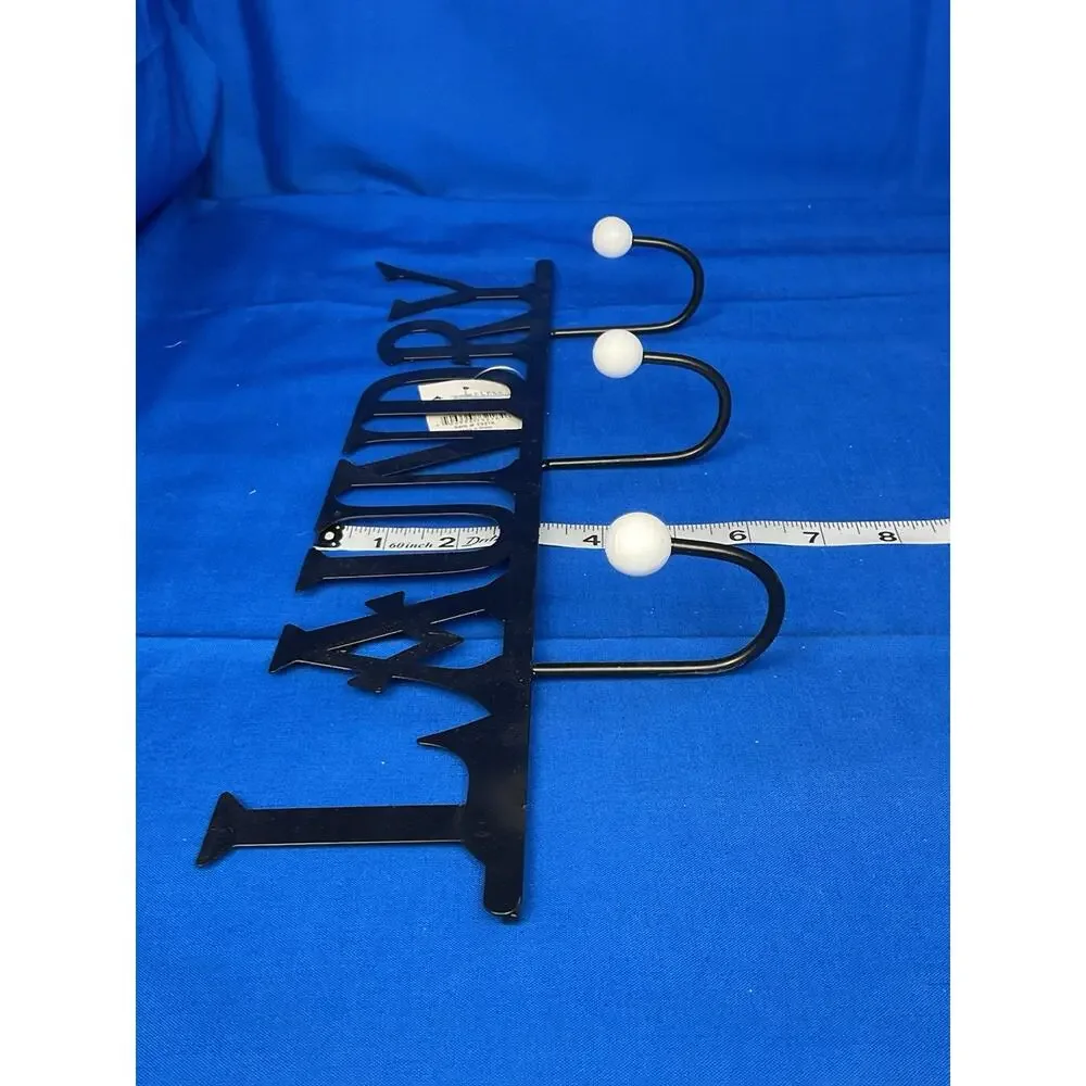 Decorative Laundry Wall Hook - Black Metal with White Ball Accents